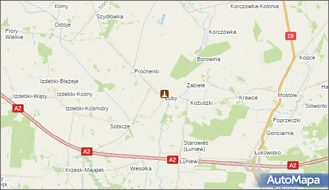 mapa Łuby gmina Międzyrzec Podlaski, Łuby gmina Międzyrzec Podlaski na mapie Targeo
