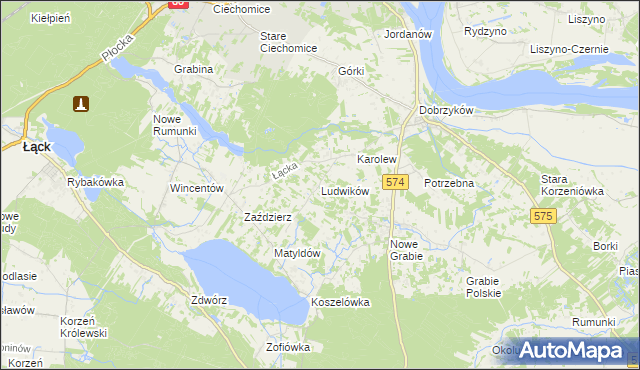 mapa Ludwików gmina Gąbin, Ludwików gmina Gąbin na mapie Targeo