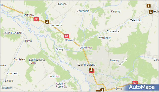 mapa Ludwinów gmina Liw, Ludwinów gmina Liw na mapie Targeo