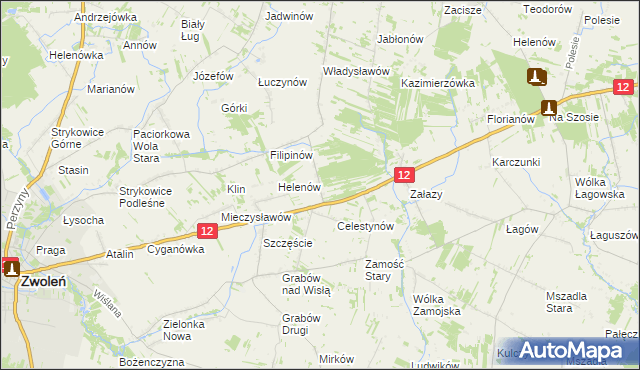 mapa Ługi gmina Zwoleń, Ługi gmina Zwoleń na mapie Targeo
