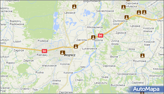 mapa Łukanowice, Łukanowice na mapie Targeo