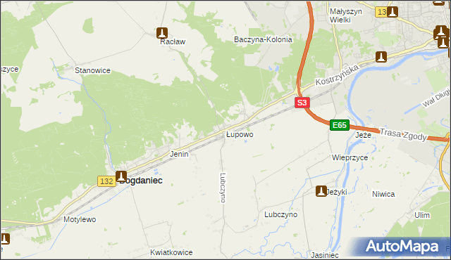 mapa Łupowo gmina Bogdaniec, Łupowo gmina Bogdaniec na mapie Targeo