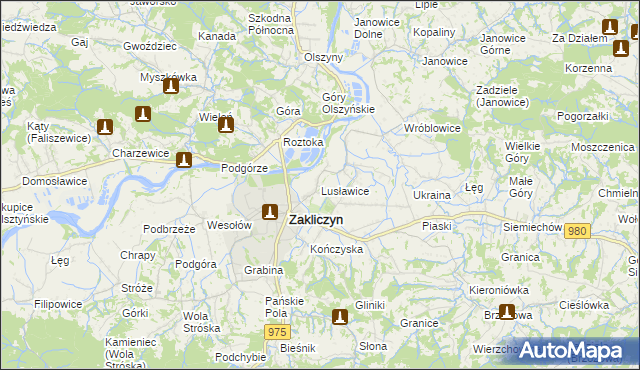 mapa Lusławice gmina Zakliczyn, Lusławice gmina Zakliczyn na mapie Targeo