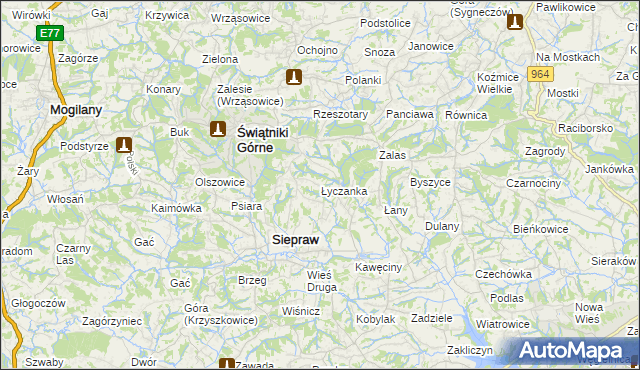 mapa Łyczanka gmina Siepraw, Łyczanka gmina Siepraw na mapie Targeo