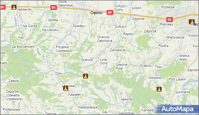 mapa Łysa Góra gmina Dębno, Łysa Góra gmina Dębno na mapie Targeo