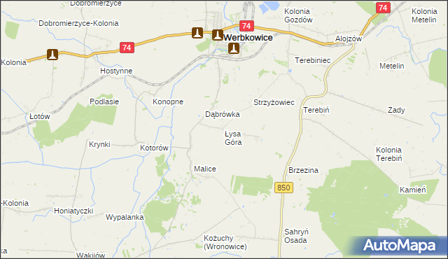 mapa Łysa Góra gmina Werbkowice, Łysa Góra gmina Werbkowice na mapie Targeo