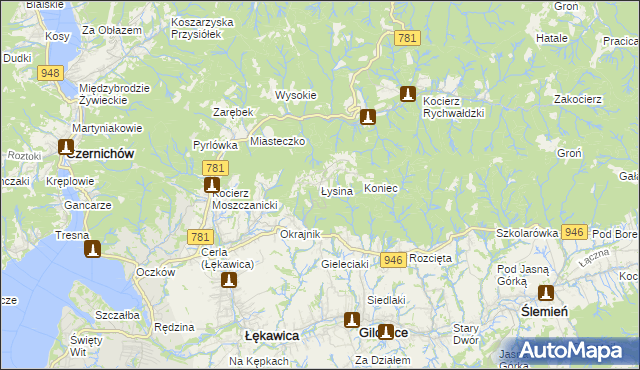 mapa Łysina, Łysina na mapie Targeo