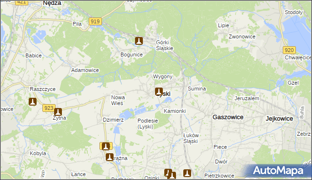 mapa Lyski powiat rybnicki, Lyski powiat rybnicki na mapie Targeo