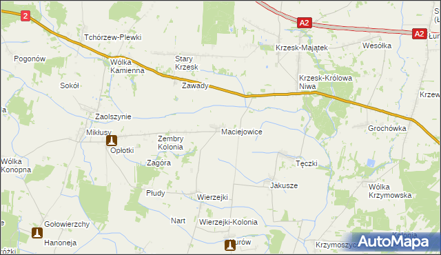 mapa Maciejowice gmina Zbuczyn, Maciejowice gmina Zbuczyn na mapie Targeo