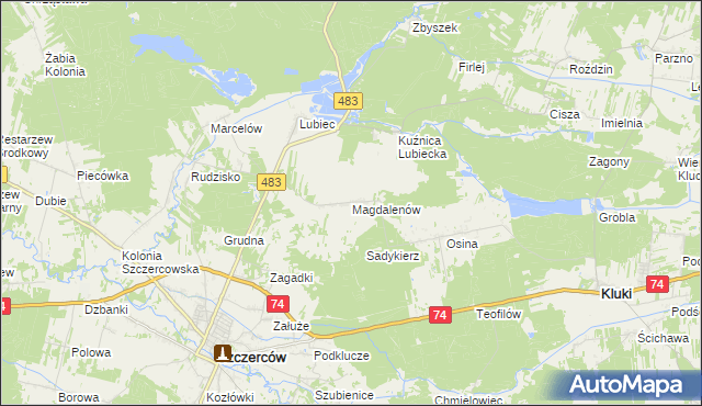 mapa Magdalenów gmina Szczerców, Magdalenów gmina Szczerców na mapie Targeo