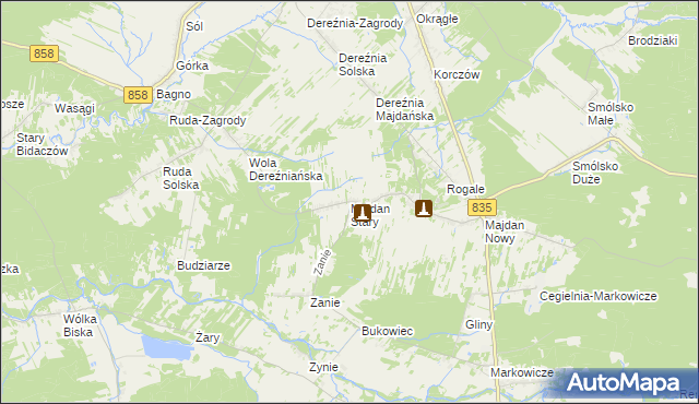 mapa Majdan Stary, Majdan Stary na mapie Targeo