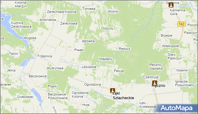 mapa Majdany gmina Łęki Szlacheckie, Majdany gmina Łęki Szlacheckie na mapie Targeo