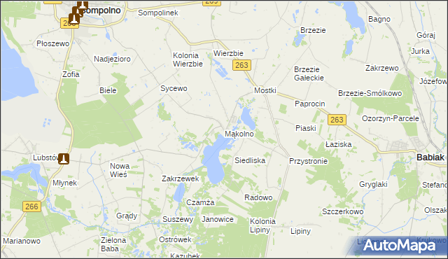 mapa Mąkolno gmina Sompolno, Mąkolno gmina Sompolno na mapie Targeo