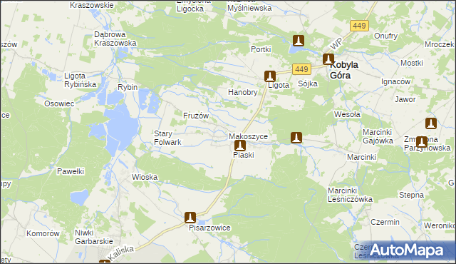 mapa Mąkoszyce gmina Kobyla Góra, Mąkoszyce gmina Kobyla Góra na mapie Targeo
