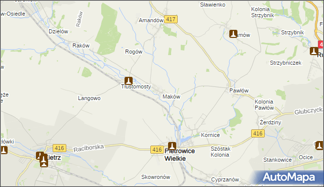 mapa Maków gmina Pietrowice Wielkie, Maków gmina Pietrowice Wielkie na mapie Targeo