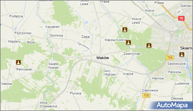 mapa Maków powiat skierniewicki, Maków powiat skierniewicki na mapie Targeo