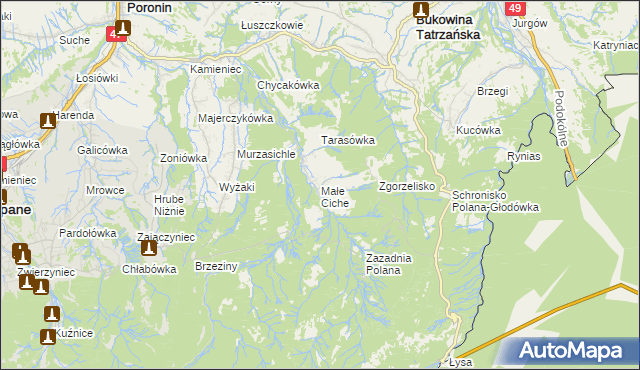 mapa Małe Ciche, Małe Ciche na mapie Targeo