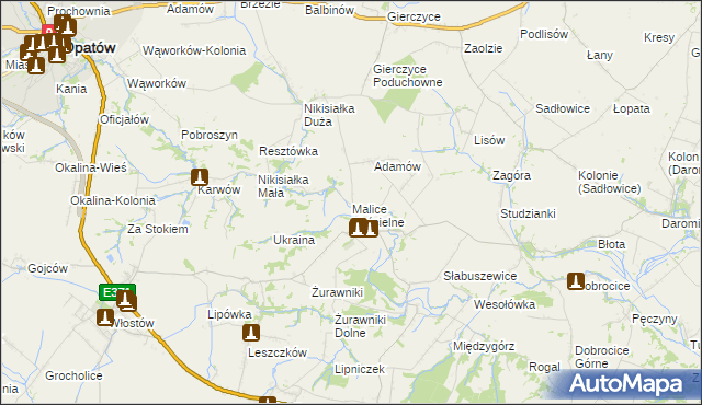 mapa Malice Kościelne, Malice Kościelne na mapie Targeo