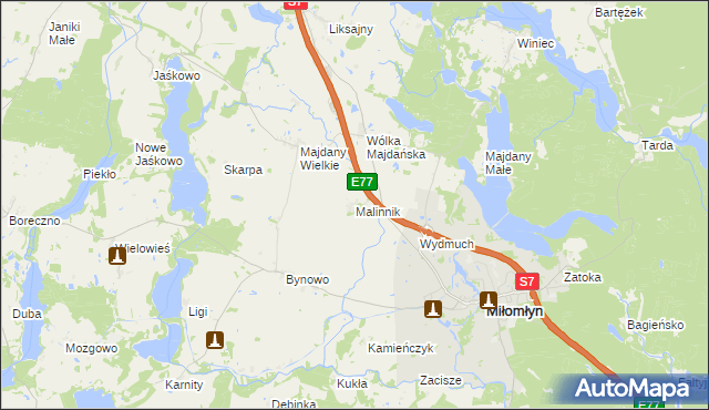 mapa Malinnik, Malinnik na mapie Targeo