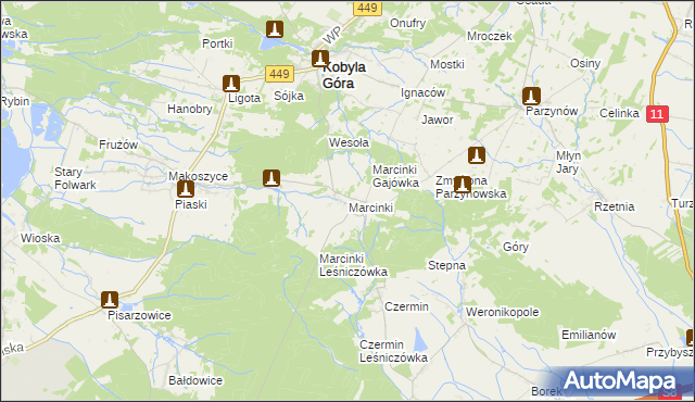 mapa Marcinki, Marcinki na mapie Targeo