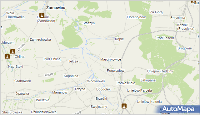 mapa Marcinkowice gmina Charsznica, Marcinkowice gmina Charsznica na mapie Targeo