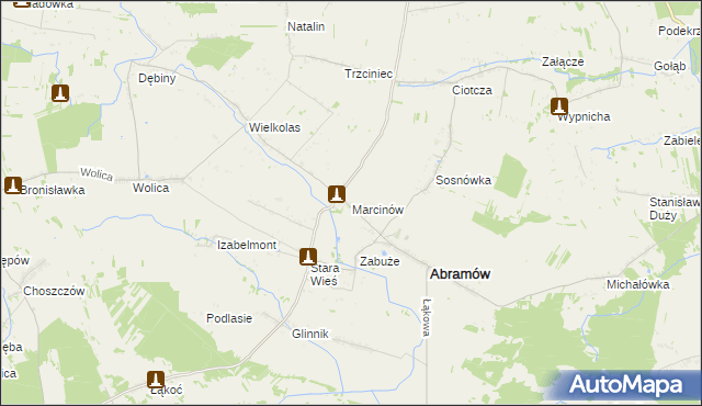 mapa Marcinów gmina Abramów, Marcinów gmina Abramów na mapie Targeo