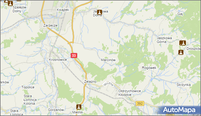 mapa Marcinów gmina Kłodzko, Marcinów gmina Kłodzko na mapie Targeo