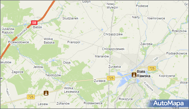 mapa Marianów gmina Biała Rawska, Marianów gmina Biała Rawska na mapie Targeo