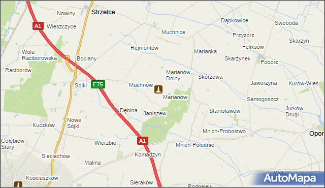 mapa Marianów gmina Strzelce, Marianów gmina Strzelce na mapie Targeo