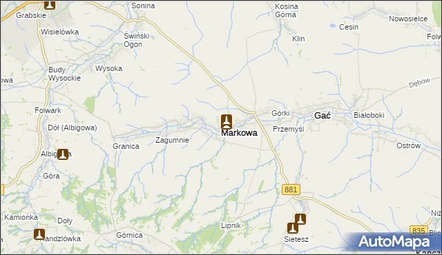 mapa Markowa, Markowa na mapie Targeo