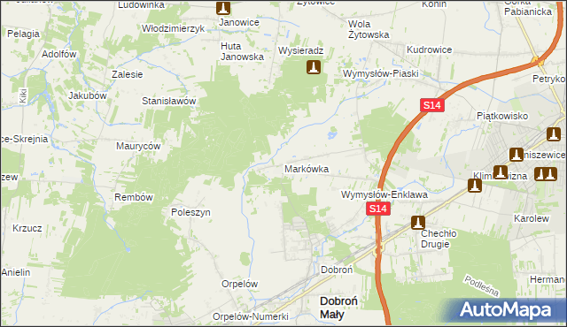 mapa Markówka gmina Dobroń, Markówka gmina Dobroń na mapie Targeo