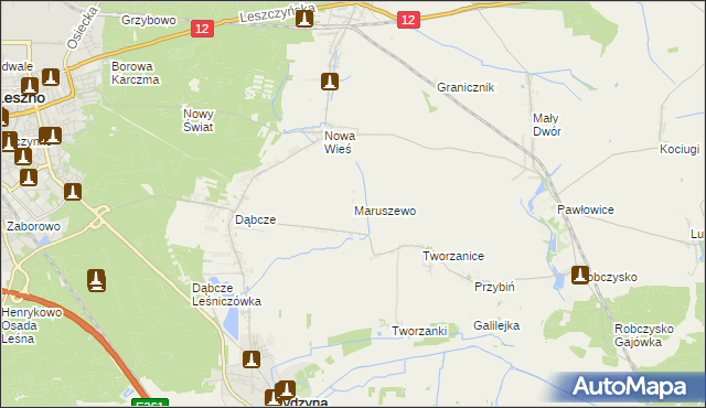 mapa Maruszewo gmina Rydzyna, Maruszewo gmina Rydzyna na mapie Targeo