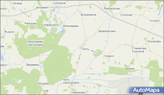 mapa Mchy gmina Książ Wielkopolski, Mchy gmina Książ Wielkopolski na mapie Targeo