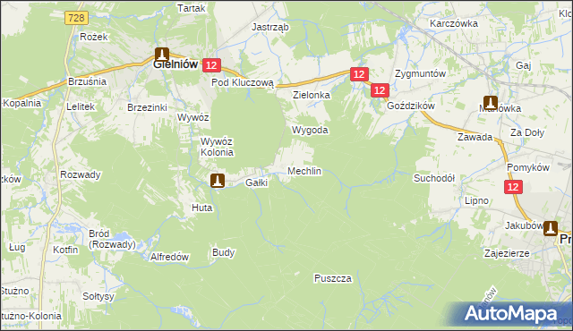 mapa Mechlin gmina Gielniów, Mechlin gmina Gielniów na mapie Targeo