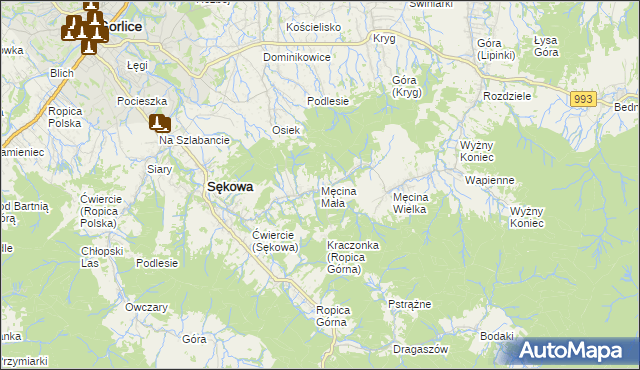 mapa Męcina Mała, Męcina Mała na mapie Targeo