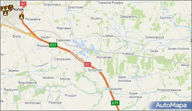 mapa Michalinek gmina Płońsk, Michalinek gmina Płońsk na mapie Targeo