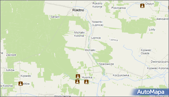 mapa Michałki gmina Rokitno, Michałki gmina Rokitno na mapie Targeo