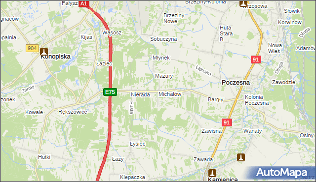 mapa Michałów gmina Poczesna, Michałów gmina Poczesna na mapie Targeo