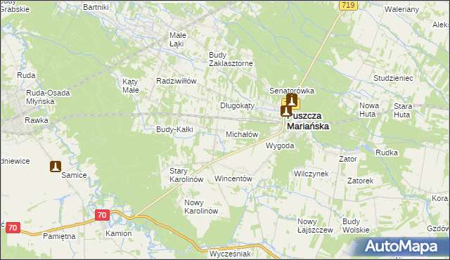 mapa Michałów gmina Puszcza Mariańska, Michałów gmina Puszcza Mariańska na mapie Targeo