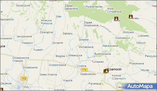 mapa Michałowice gmina Czarnocin, Michałowice gmina Czarnocin na mapie Targeo