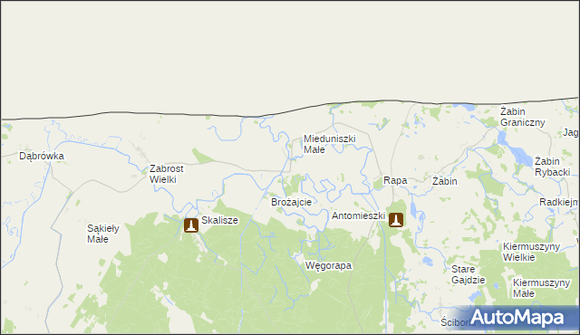 mapa Mieduniszki Wielkie, Mieduniszki Wielkie na mapie Targeo