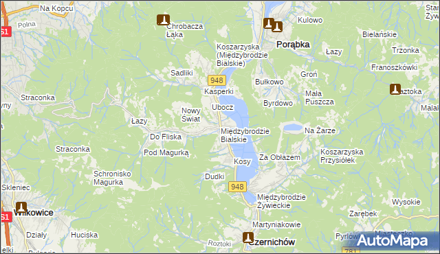 mapa Międzybrodzie Bialskie, Międzybrodzie Bialskie na mapie Targeo