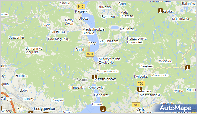 mapa Międzybrodzie Żywieckie, Międzybrodzie Żywieckie na mapie Targeo