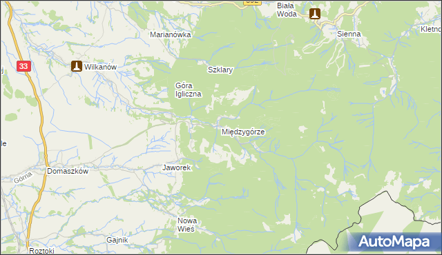 mapa Międzygórze gmina Bystrzyca Kłodzka, Międzygórze gmina Bystrzyca Kłodzka na mapie Targeo