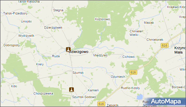 mapa Międzyleś gmina Dzierzgowo, Międzyleś gmina Dzierzgowo na mapie Targeo