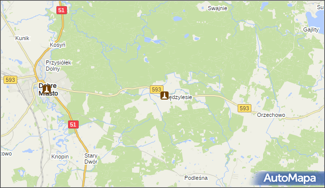 mapa Międzylesie gmina Dobre Miasto, Międzylesie gmina Dobre Miasto na mapie Targeo