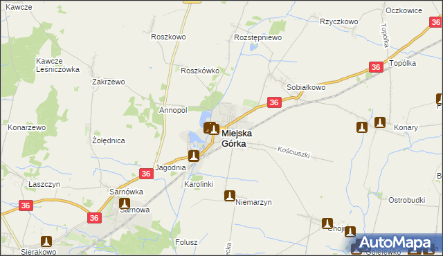 mapa Miejska Górka, Miejska Górka na mapie Targeo
