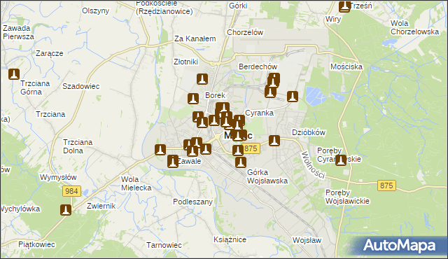 mapa Mielca, Mielec na mapie Targeo