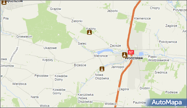 mapa Mieronice gmina Wodzisław, Mieronice gmina Wodzisław na mapie Targeo