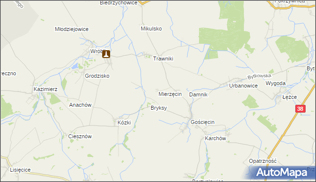 mapa Mierzęcin gmina Pawłowiczki, Mierzęcin gmina Pawłowiczki na mapie Targeo